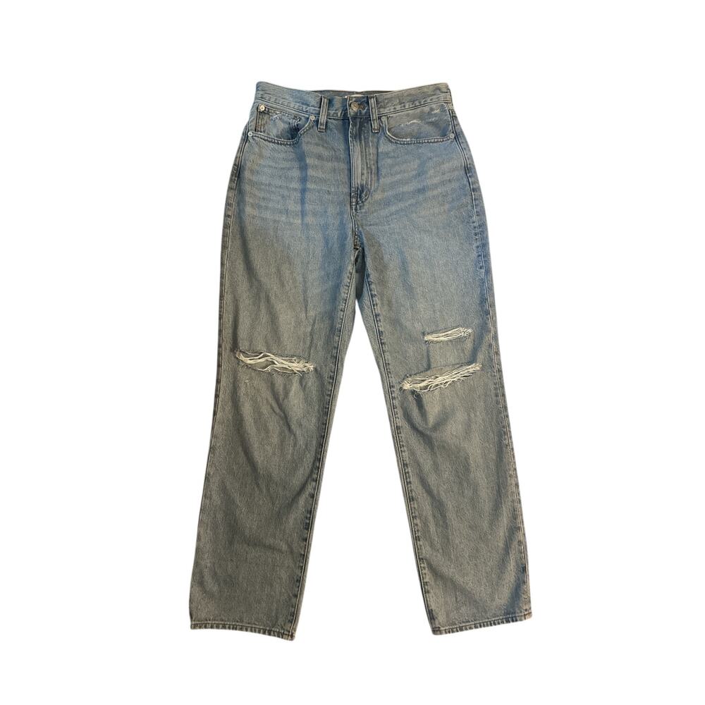 28 Madewell Perfect Vintage Straight Jeans Denim Berrimore Wash Ripped Edition